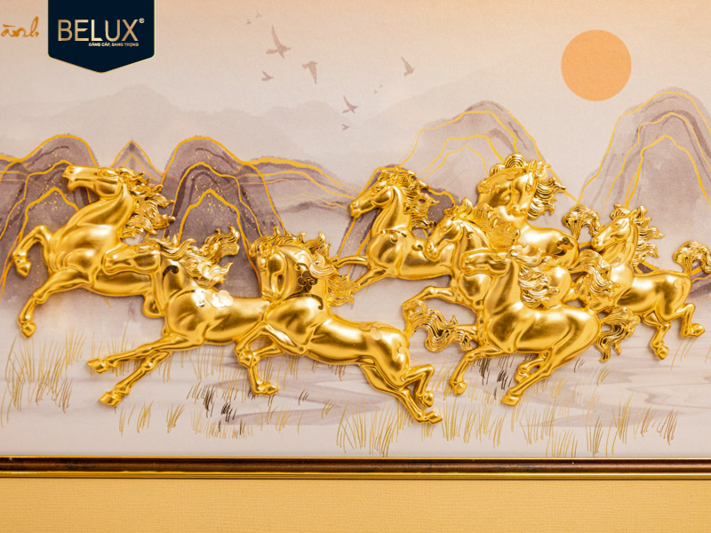 Tranh Bát Mã Dát Vàng 24k 65x40cm